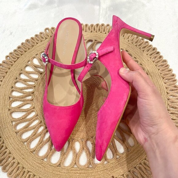 Stuart Weitzman Dazzle 75 Mule Heel Pink Suede Size 7.5 - Picture 2 of 10